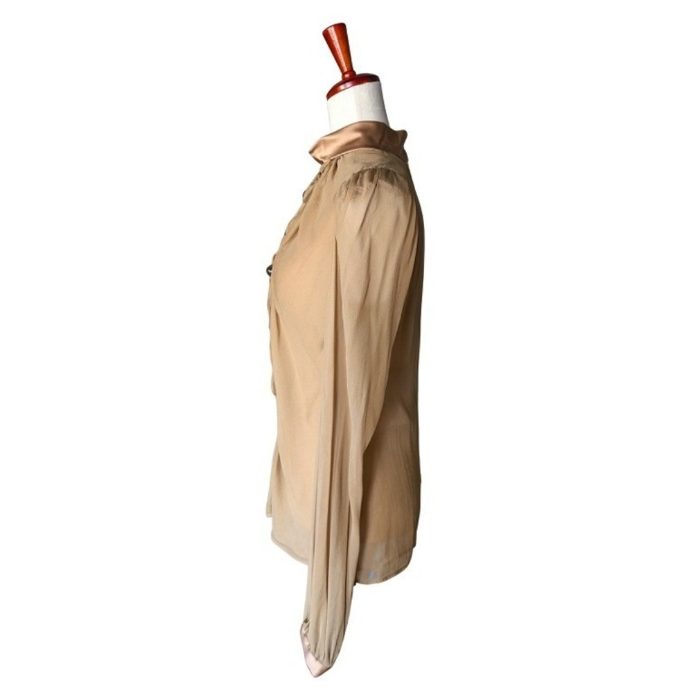 Dolce & Gabbana Tan Silk Chiffon High Neck Ruffle Blouse IT 46 Made in Italy - Picture 3 of 6